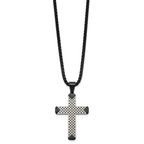 Black Ion-Plated Brushed and Polished Cross Stainless Steel Rolo Chain Necklace