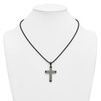Black Ion-Plated Brushed and Polished Cross Stainless Steel Rolo Chain Necklace