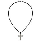 Black Ion-Plated Brushed and Polished Cross Stainless Steel Rolo Chain Necklace