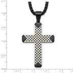 Black Ion-Plated Brushed and Polished Cross Stainless Steel Rolo Chain Necklace