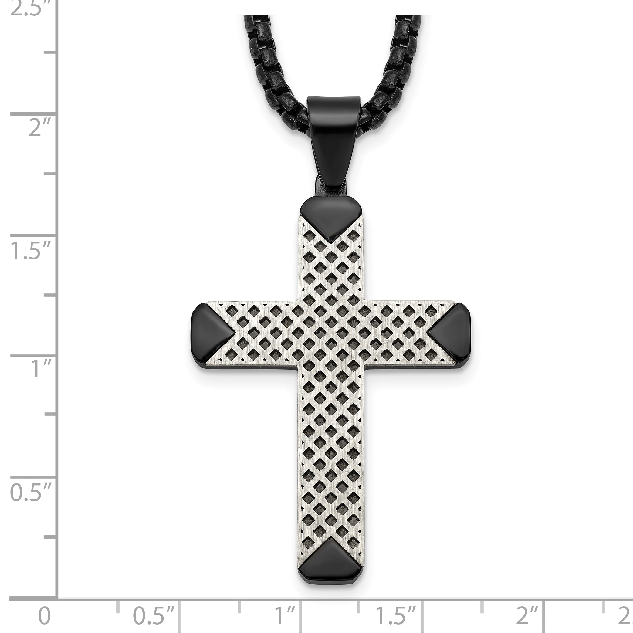 Black Ion-Plated Brushed and Polished Cross Stainless Steel Rolo Chain Necklace