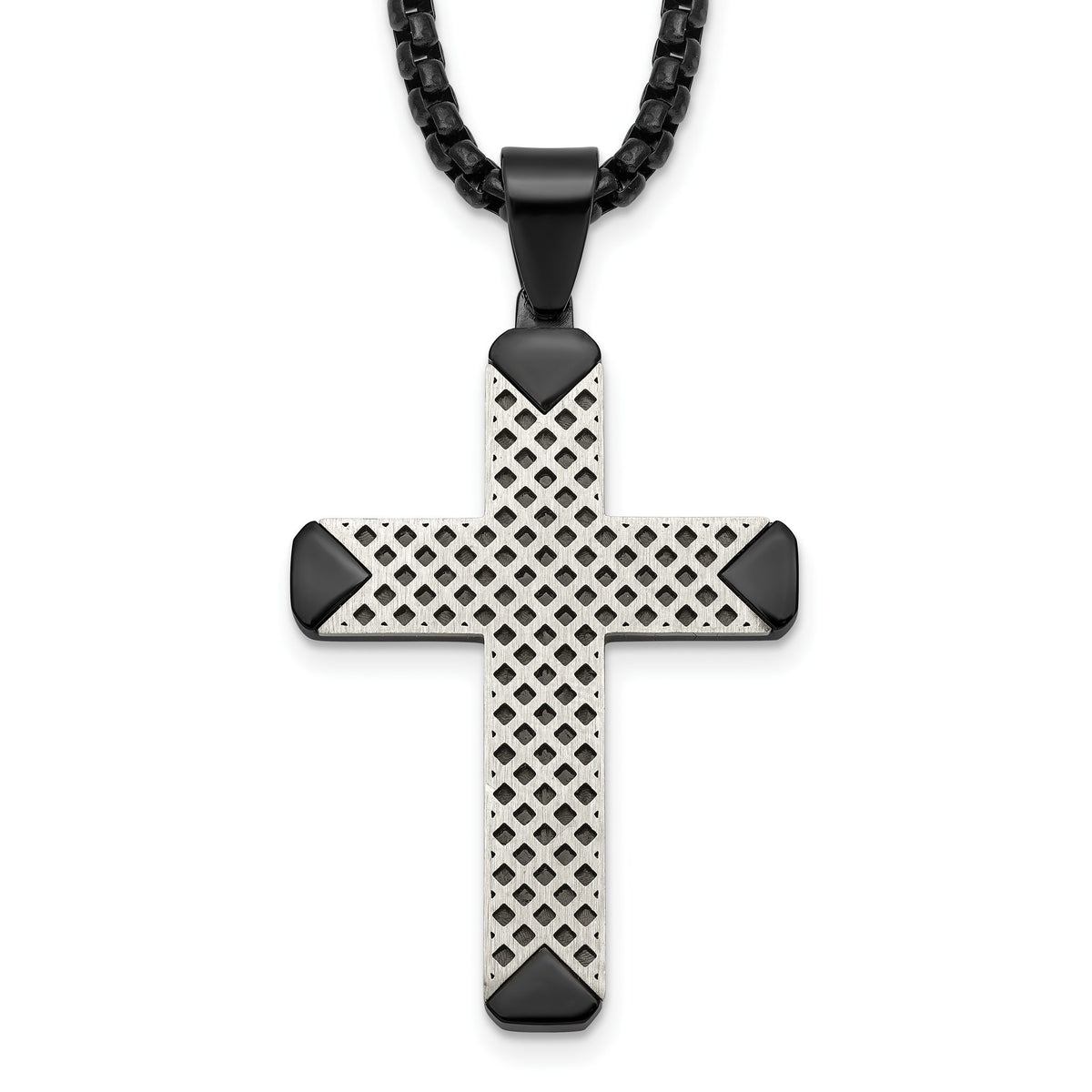 Chisel Lattice Cross Box Necklace in Black IP-Plated Stainless Steel, 20 Inch - Sophia Jewelers Main image