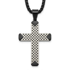 Black Ion-Plated Brushed and Polished Cross Stainless Steel Rolo Chain Necklace