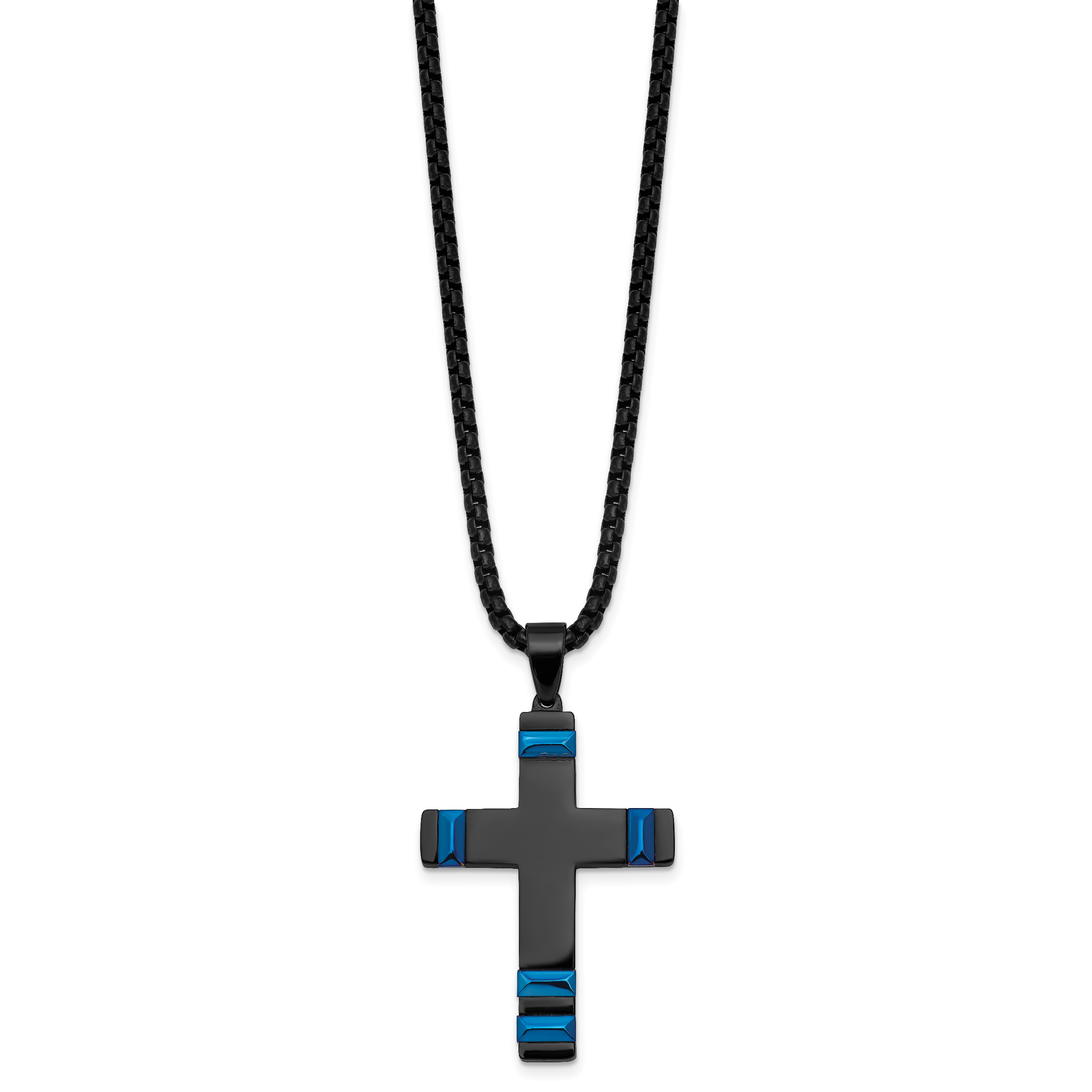 Black Ion-Plated Polished Cross Stainless Steel Rolo Chain Necklace 20in Secondary image