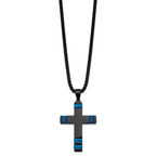 Black Ion-Plated Polished Cross Stainless Steel Rolo Chain Necklace 20in