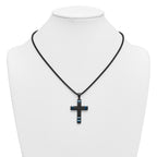 Black Ion-Plated Polished Cross Stainless Steel Rolo Chain Necklace 20in