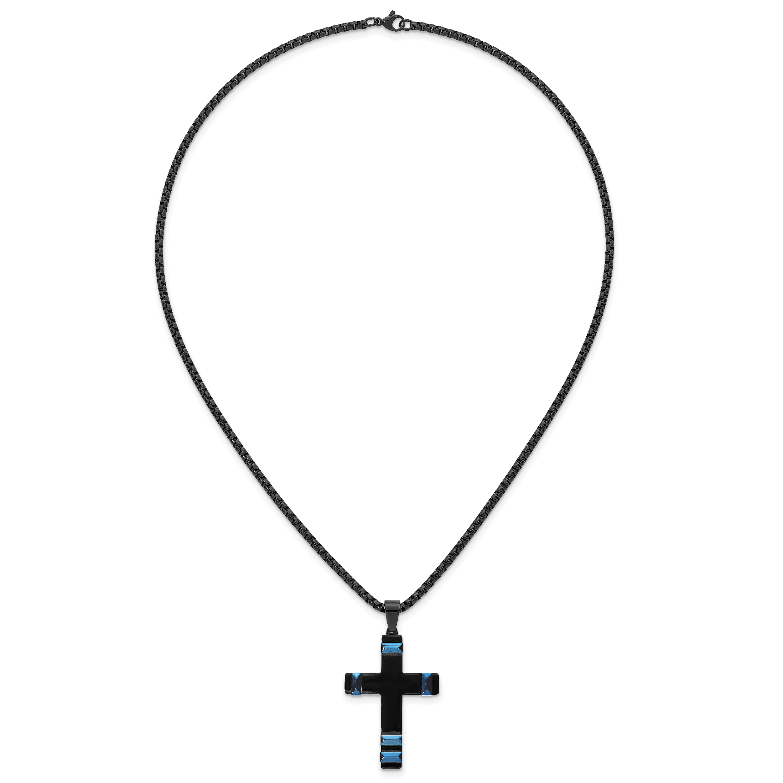 Black Ion-Plated Polished Cross Stainless Steel Rolo Chain Necklace 20in