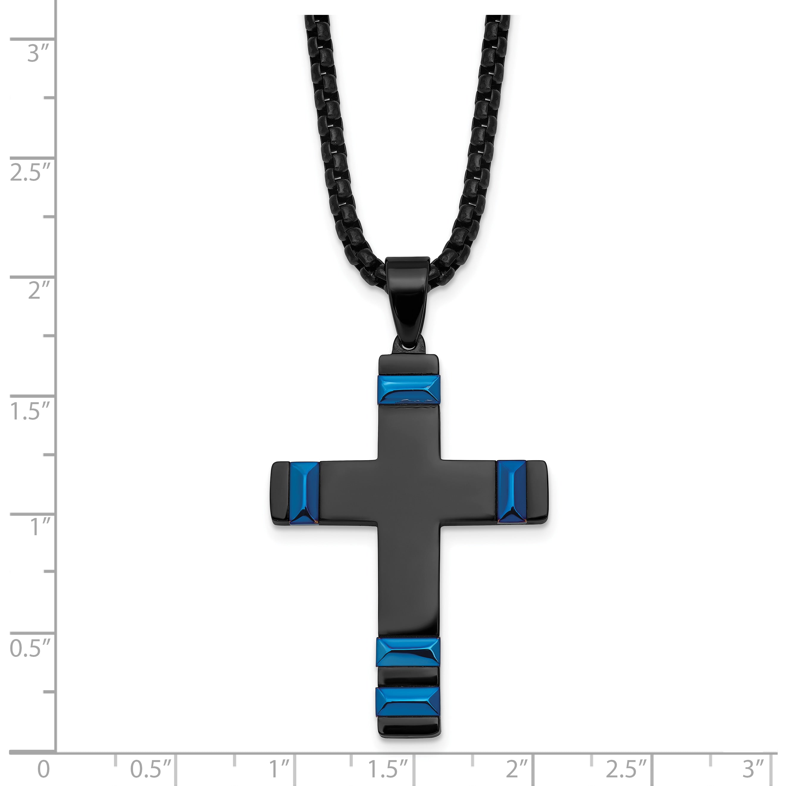 Black Ion-Plated Polished Cross Stainless Steel Rolo Chain Necklace 20in