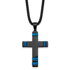 Black Ion-Plated Polished Cross Stainless Steel Rolo Chain Necklace 20in
