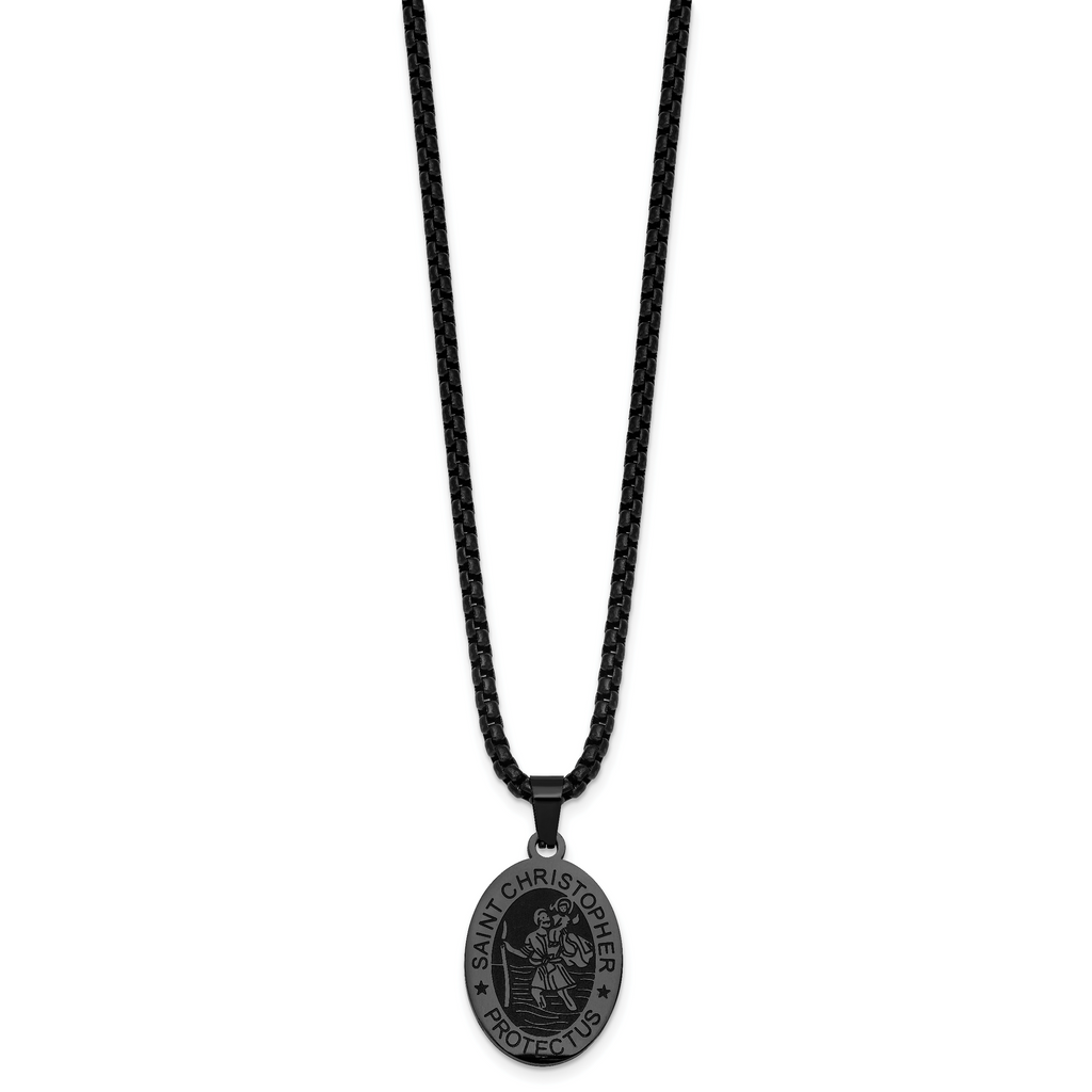 Polished Black Stainless Steel Rolo Chain Necklace
