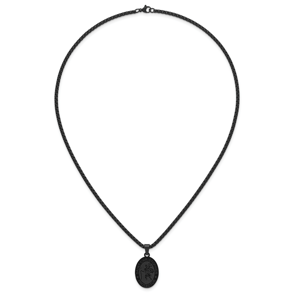 Polished Black Stainless Steel Rolo Chain Necklace
