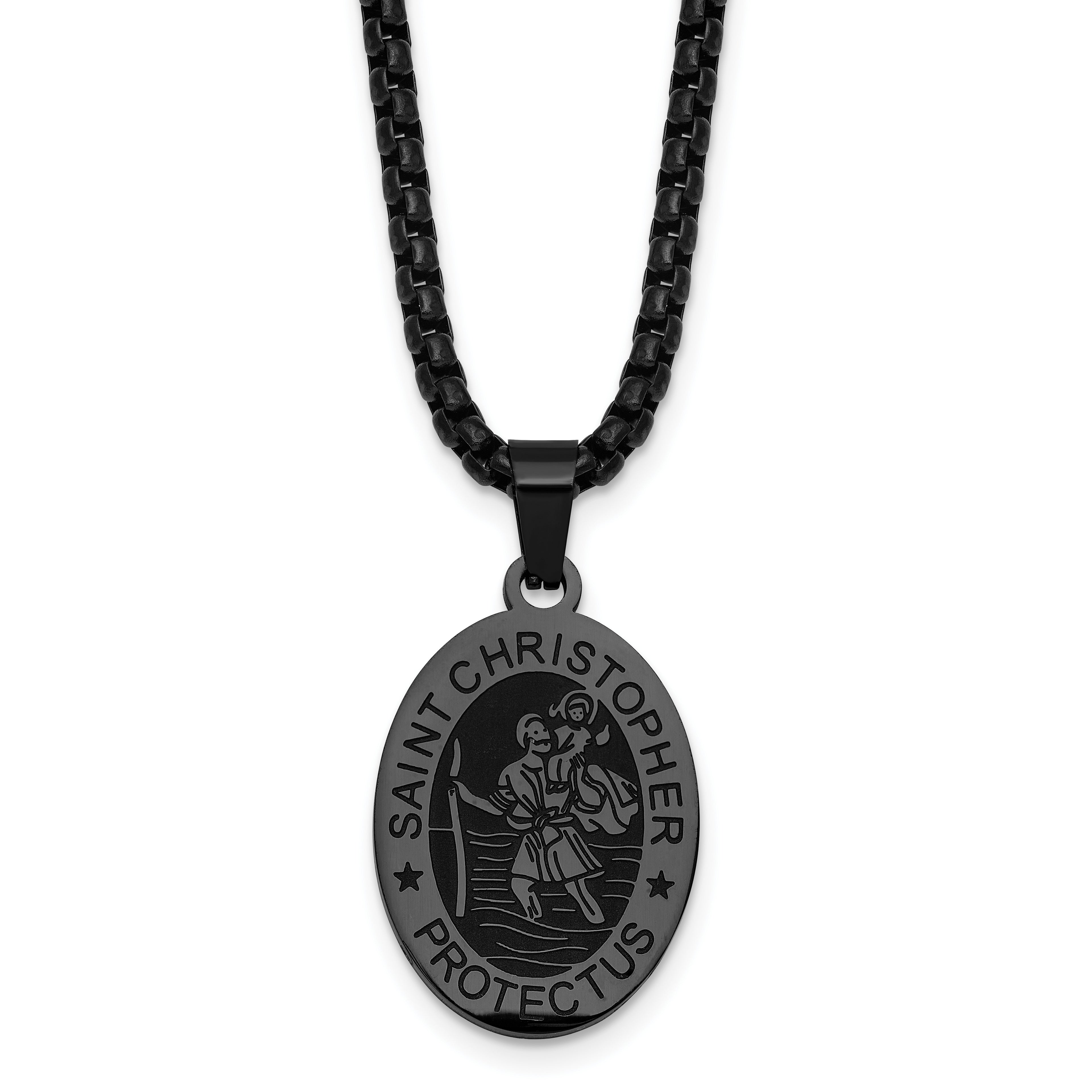 Polished Black Stainless Steel Rolo Chain Necklace