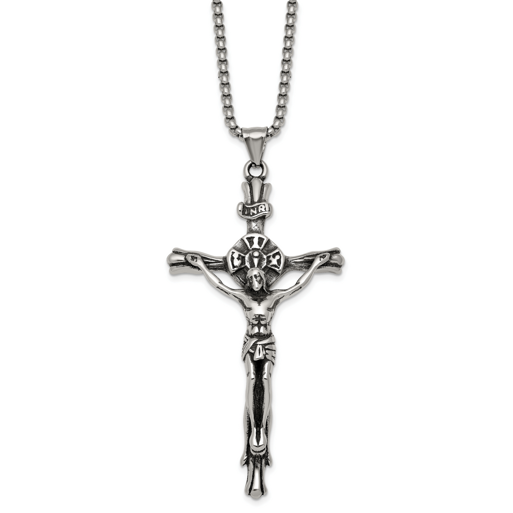 Polished INRI Stainless Steel Rolo Chain Necklace