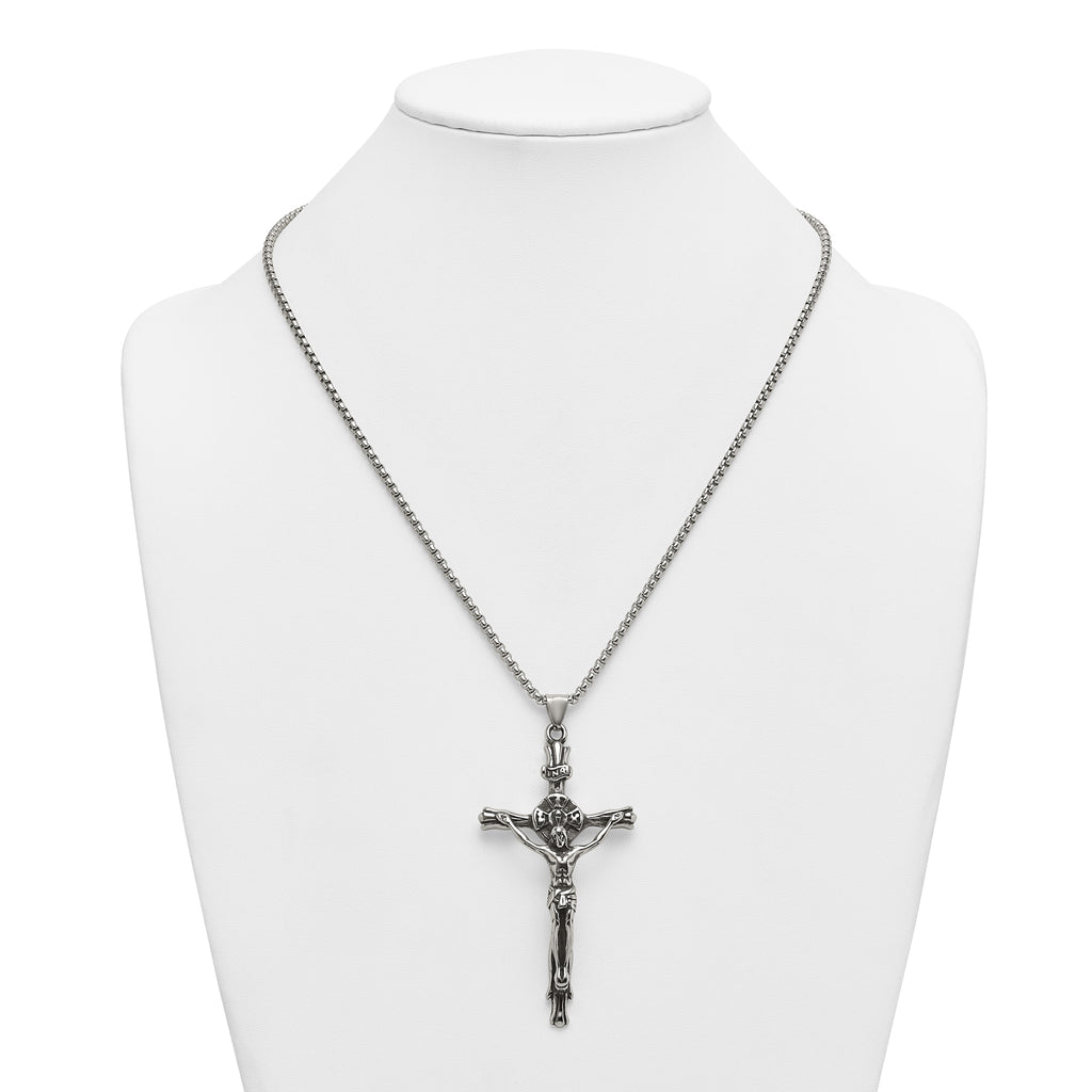 Polished INRI Stainless Steel Rolo Chain Necklace