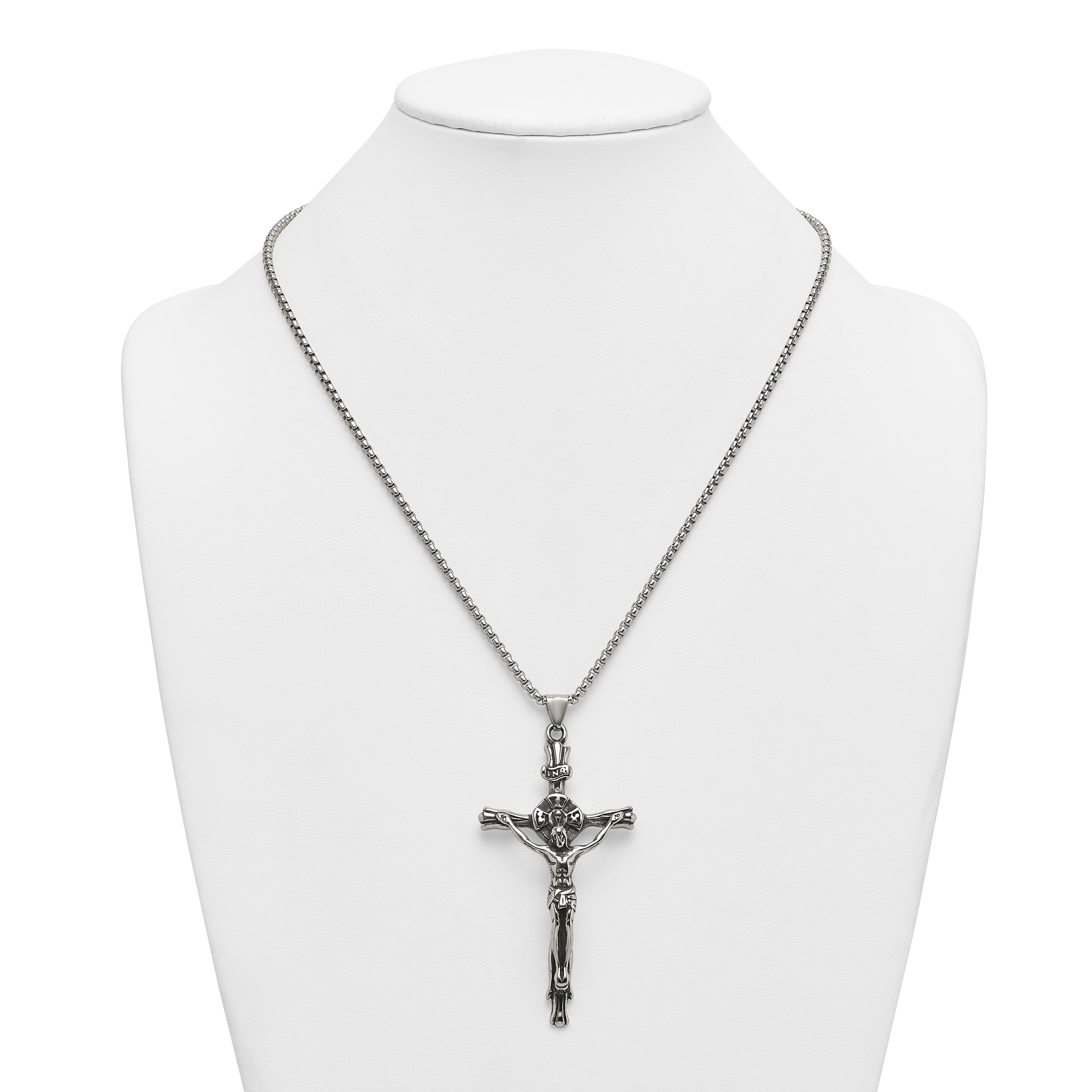 Polished INRI Stainless Steel Rolo Chain Necklace