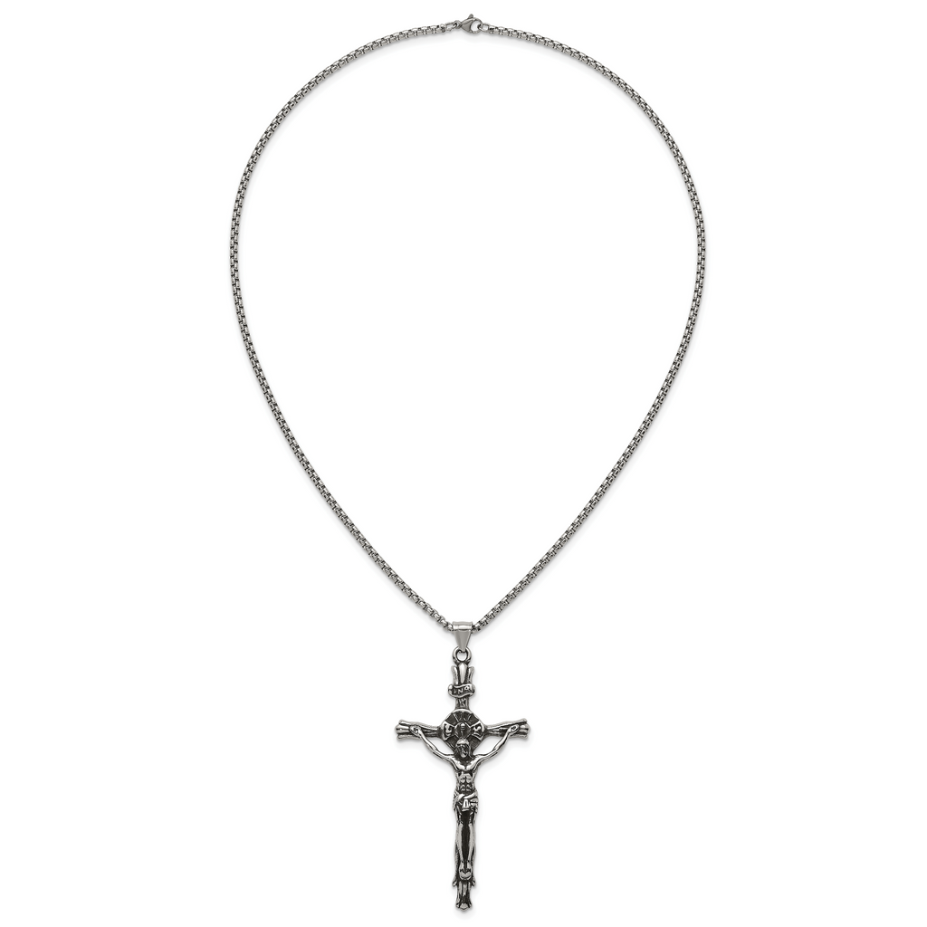 Polished INRI Stainless Steel Rolo Chain Necklace