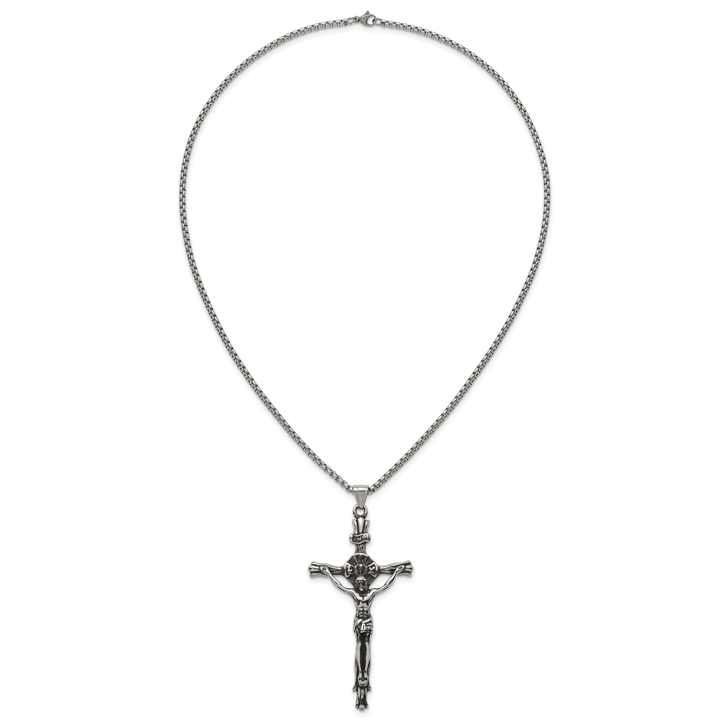 Polished INRI Stainless Steel Rolo Chain Necklace