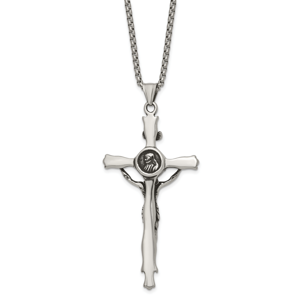 Polished INRI Stainless Steel Rolo Chain Necklace