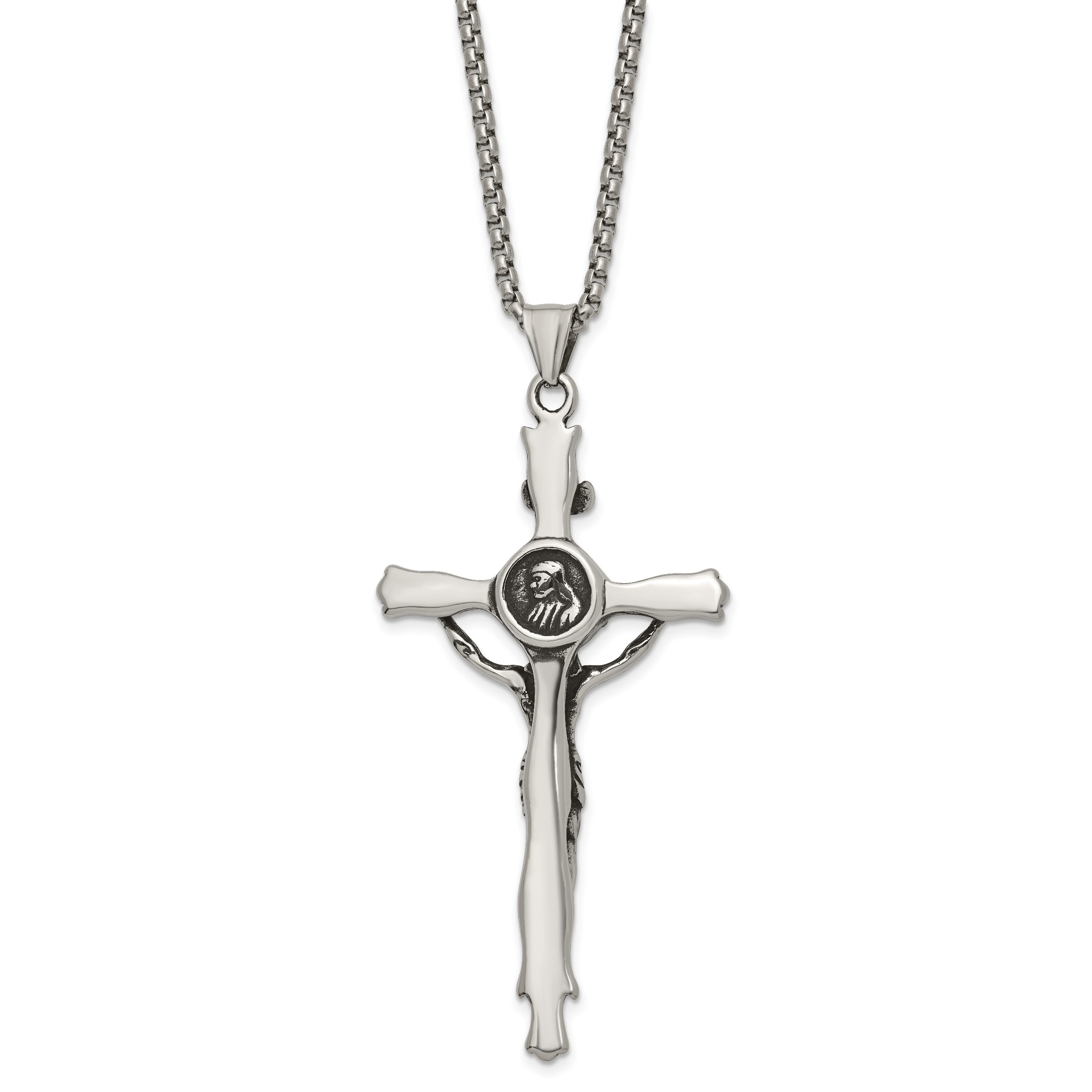 Polished INRI Stainless Steel Rolo Chain Necklace