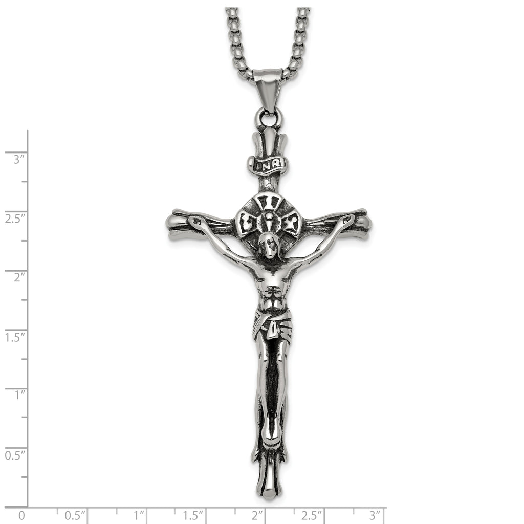 Polished INRI Stainless Steel Rolo Chain Necklace