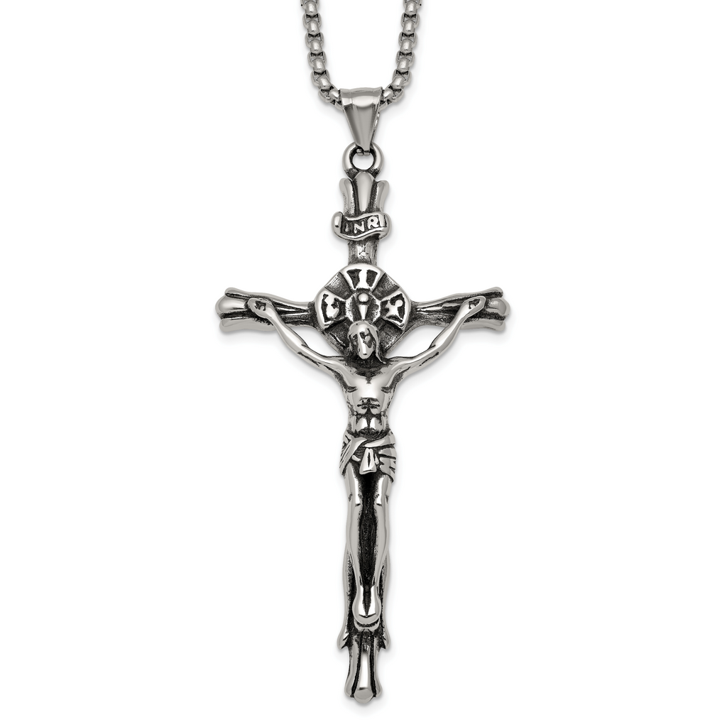 Polished INRI Stainless Steel Rolo Chain Necklace