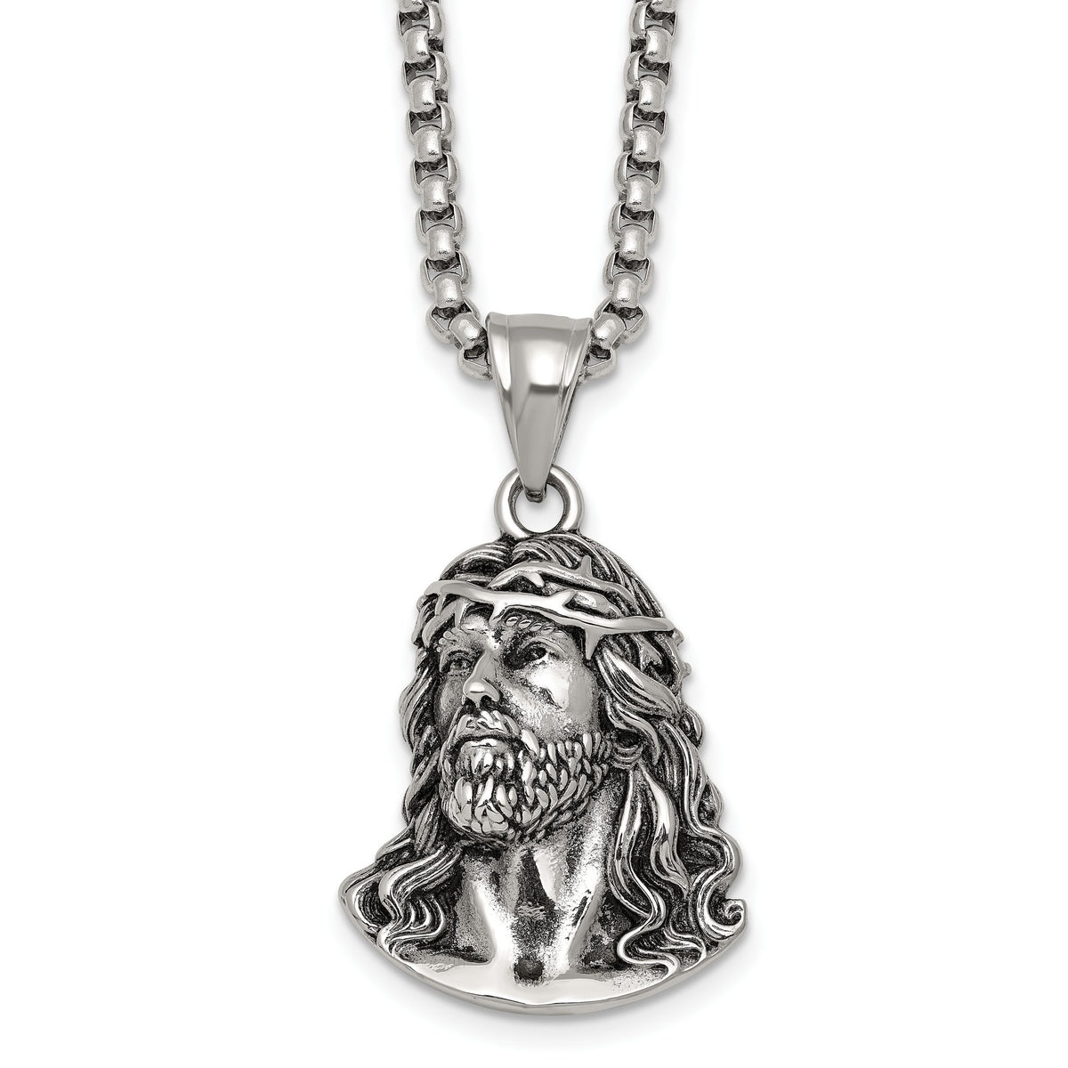 Chisel Jesus Box Necklace in Stainless Steel, Antiqued & Polished, 22 Inch - Sophia Jewelers Main image