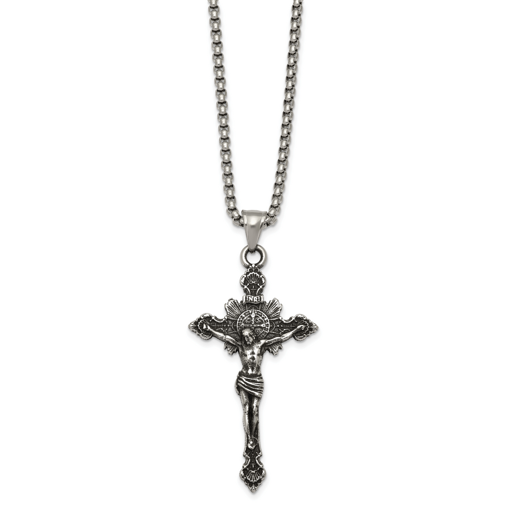 Antiqued INRI Stainless Steel Rolo Chain Necklace