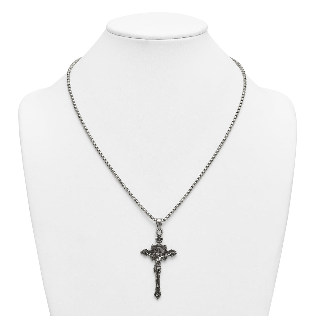 Antiqued INRI Stainless Steel Rolo Chain Necklace