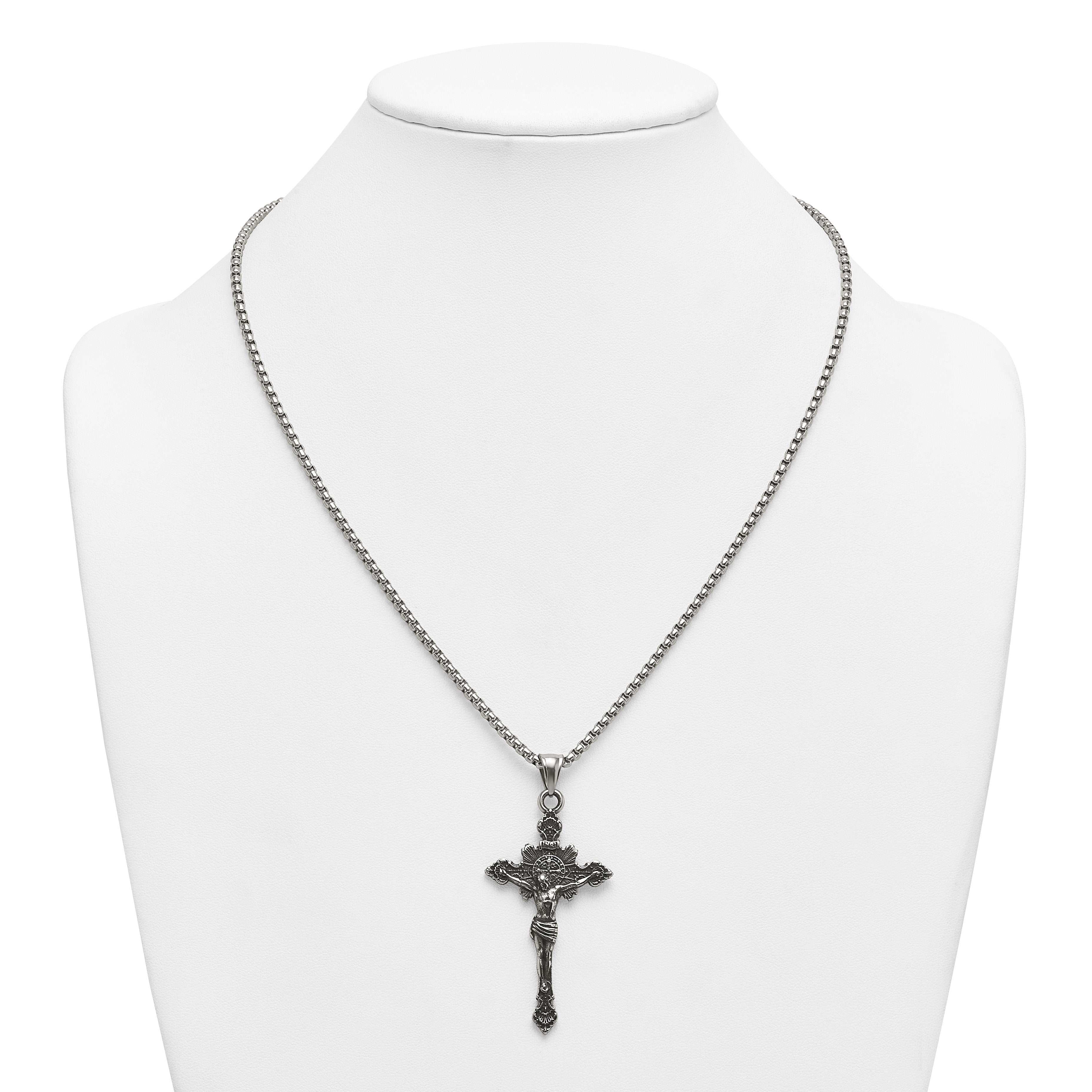Antiqued INRI Stainless Steel Rolo Chain Necklace