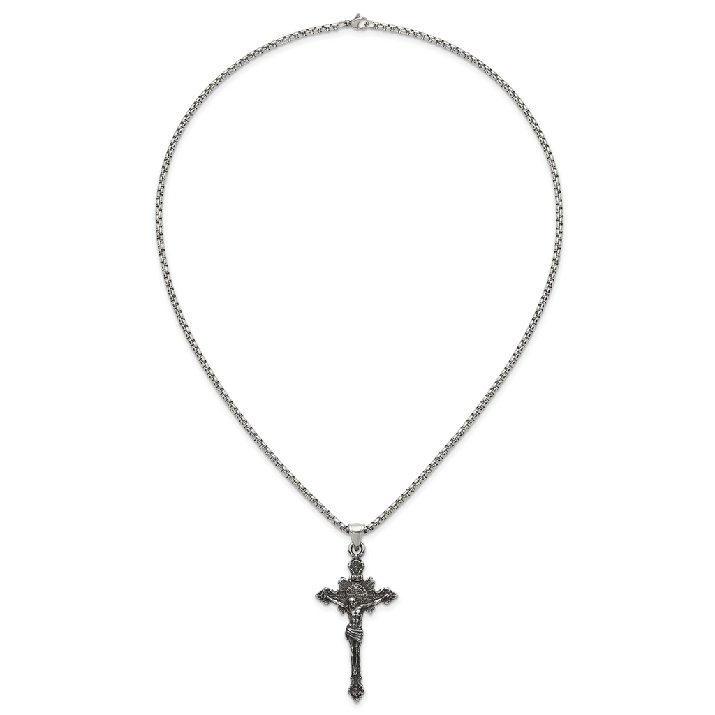 Antiqued INRI Stainless Steel Rolo Chain Necklace