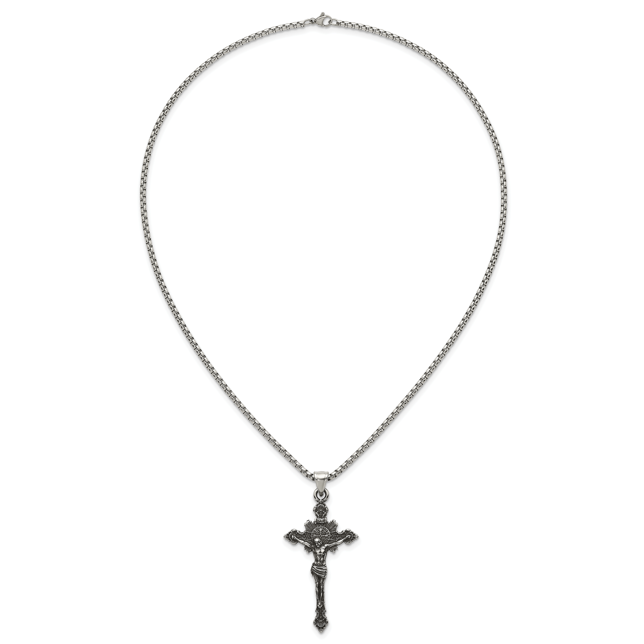Antiqued INRI Stainless Steel Rolo Chain Necklace