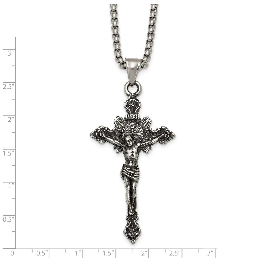 Antiqued INRI Stainless Steel Rolo Chain Necklace