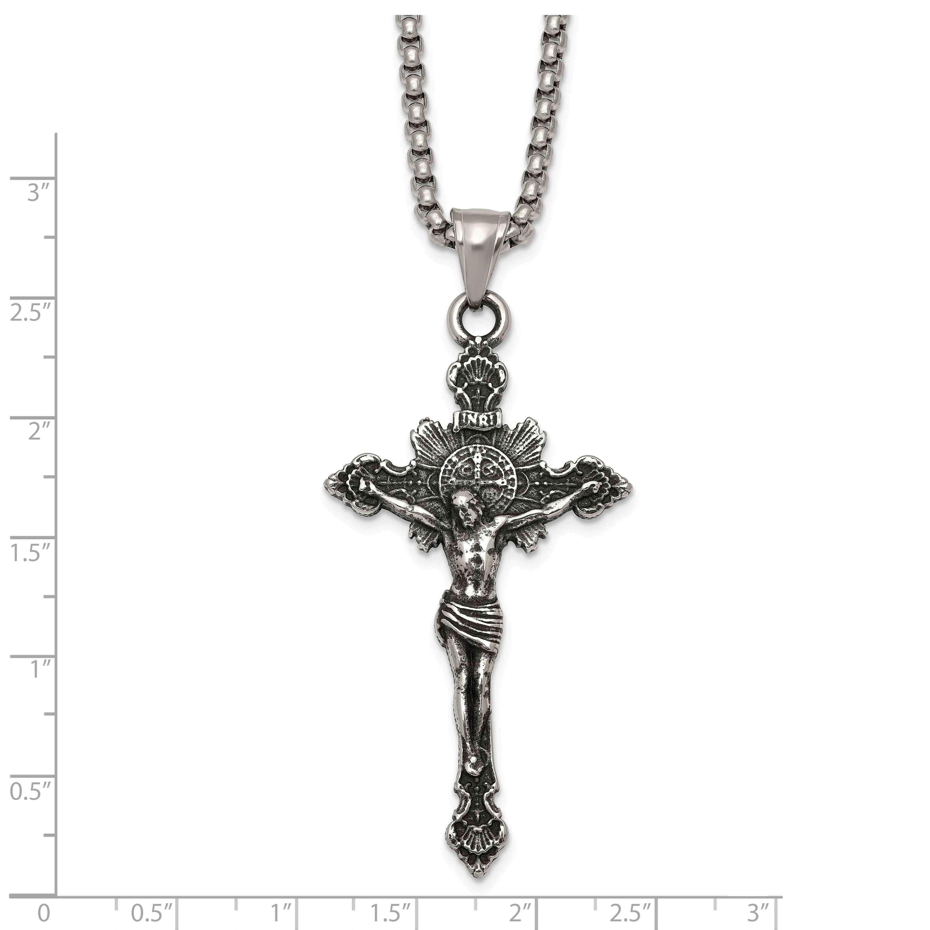 Antiqued INRI Stainless Steel Rolo Chain Necklace