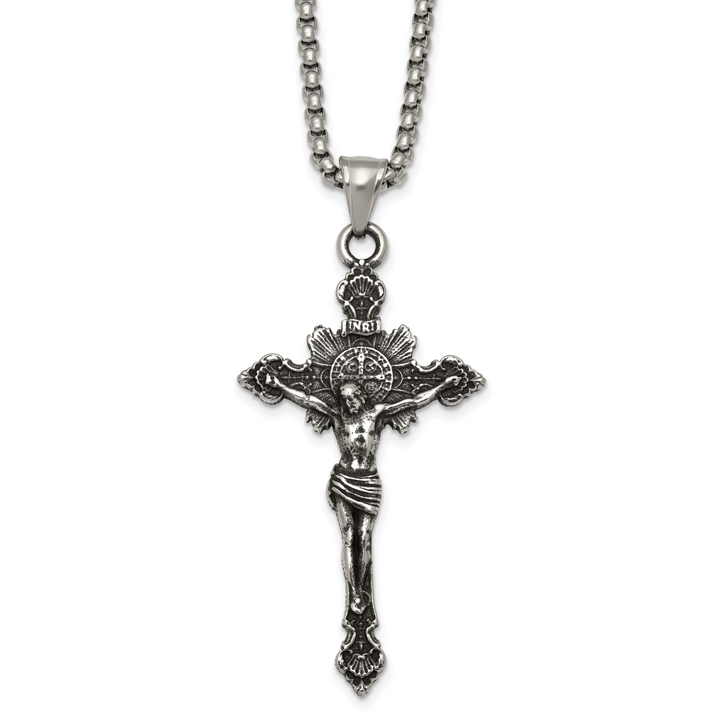 Antiqued INRI Stainless Steel Rolo Chain Necklace