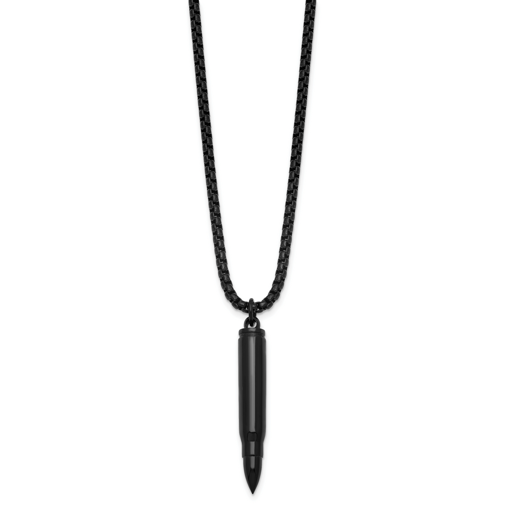 Black Ion-Plated Polished Bullet Stainless Steel Rolo Chain Necklace