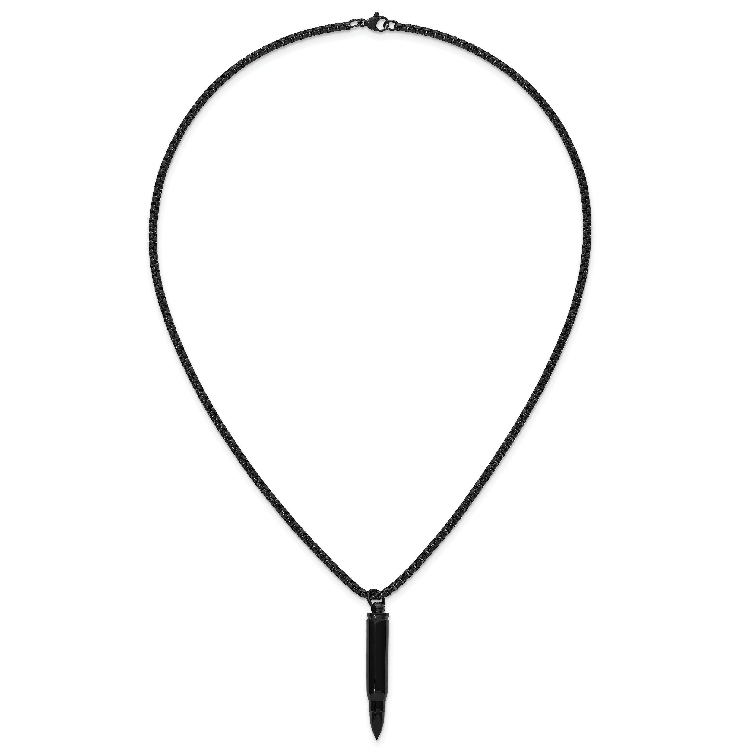Black Ion-Plated Polished Bullet Stainless Steel Rolo Chain Necklace