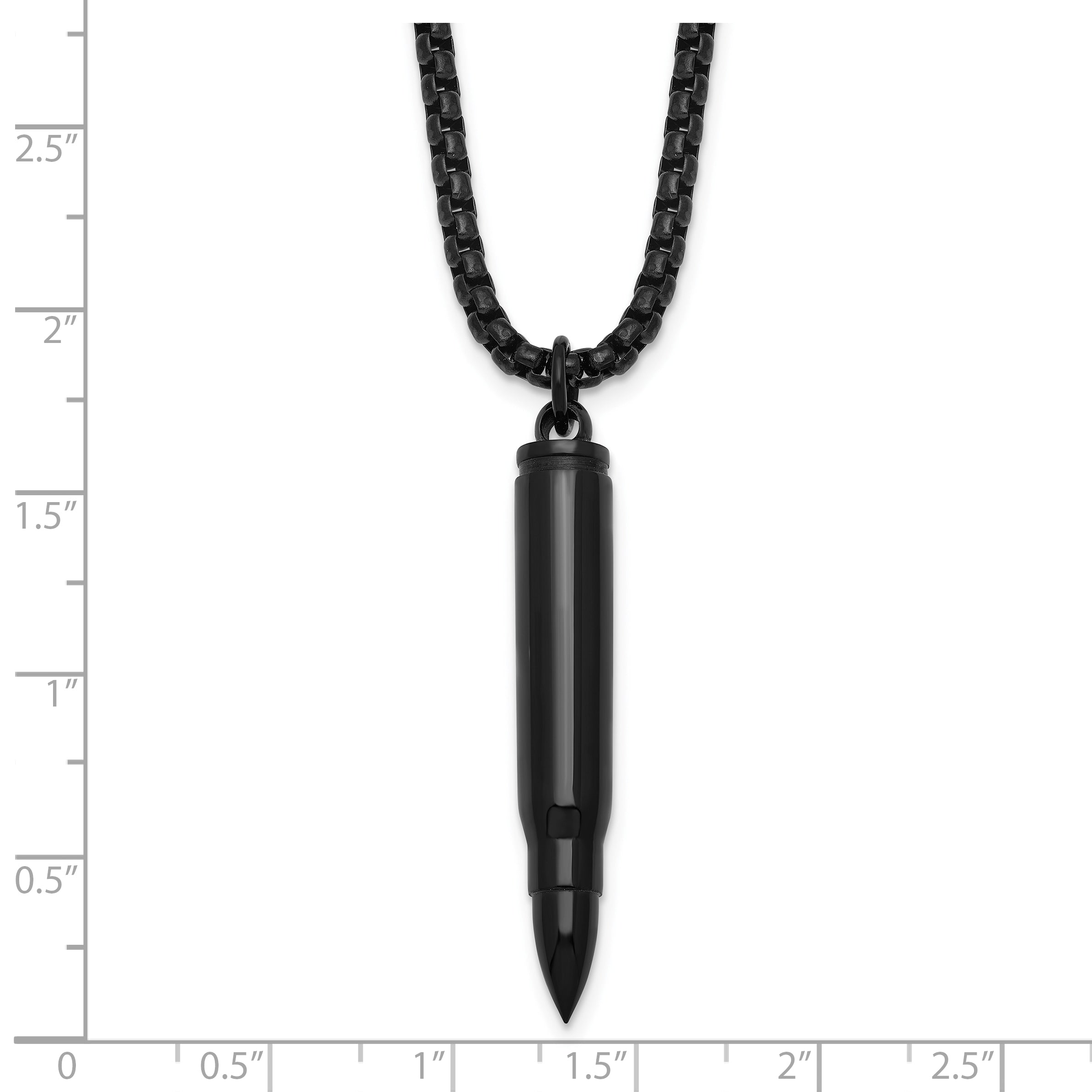 Black Ion-Plated Polished Bullet Stainless Steel Rolo Chain Necklace