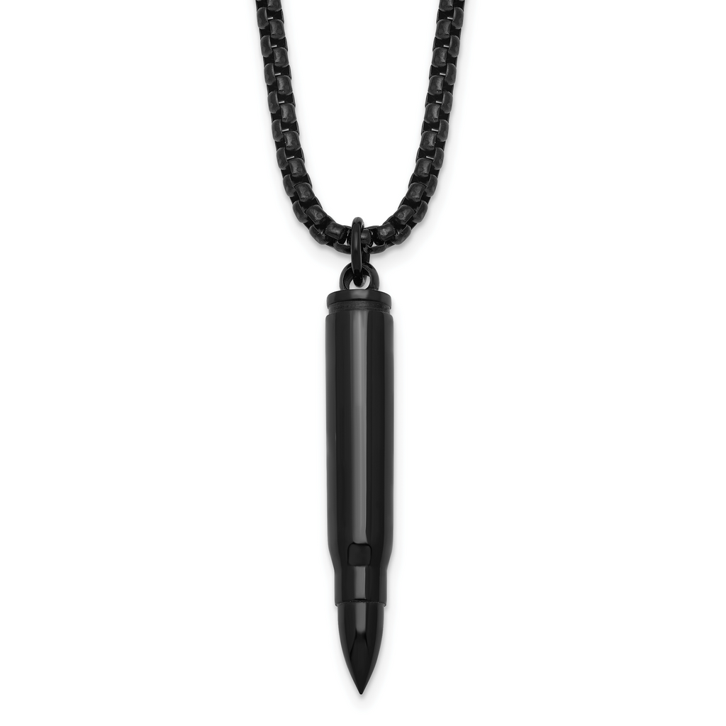 Black Ion-Plated Polished Bullet Stainless Steel Rolo Chain Necklace