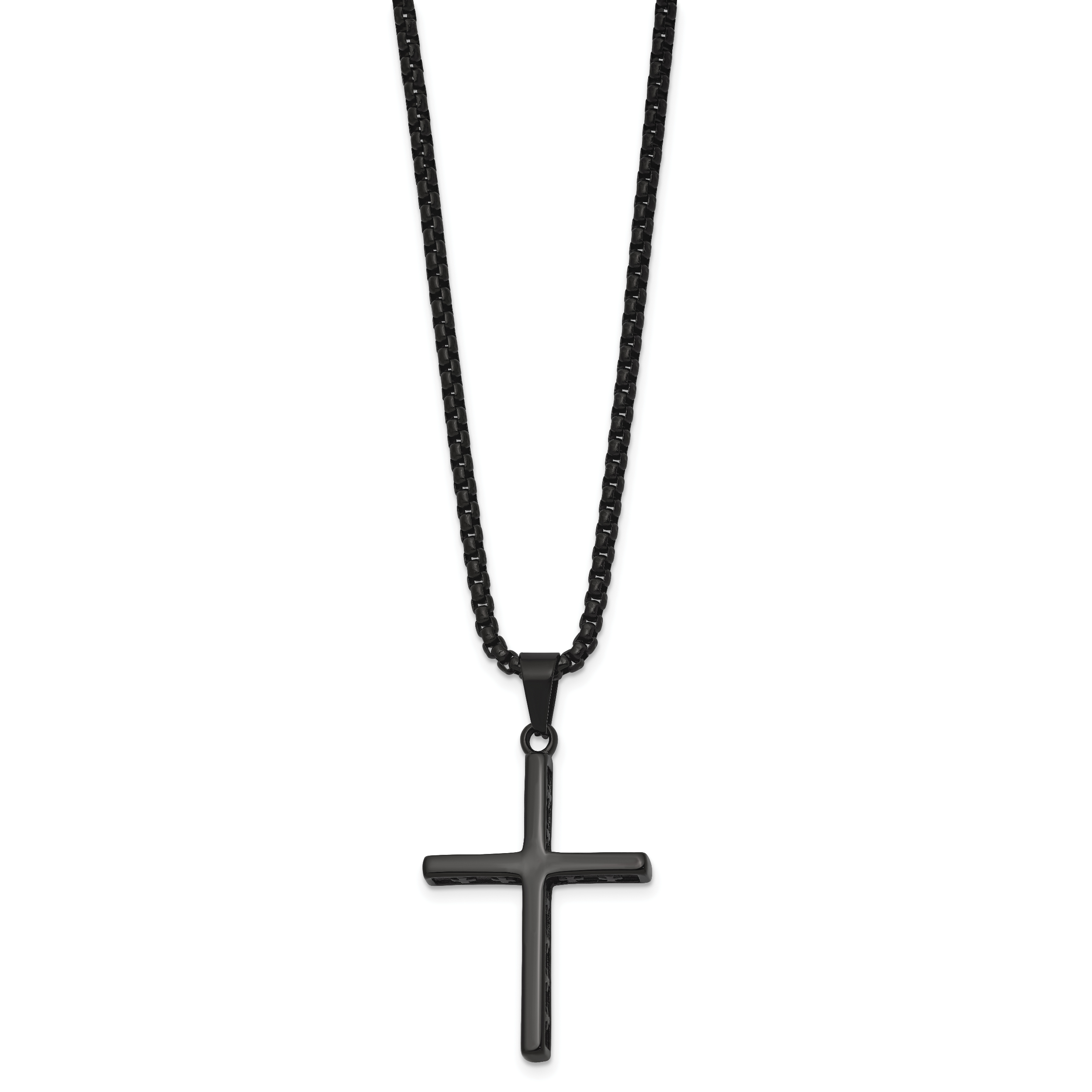 Black Ion-Plated Polished Cross Stainless Steel Rolo Chain Necklace 20in Secondary image