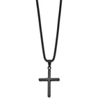 Black Ion-Plated Polished Cross Stainless Steel Rolo Chain Necklace 20in
