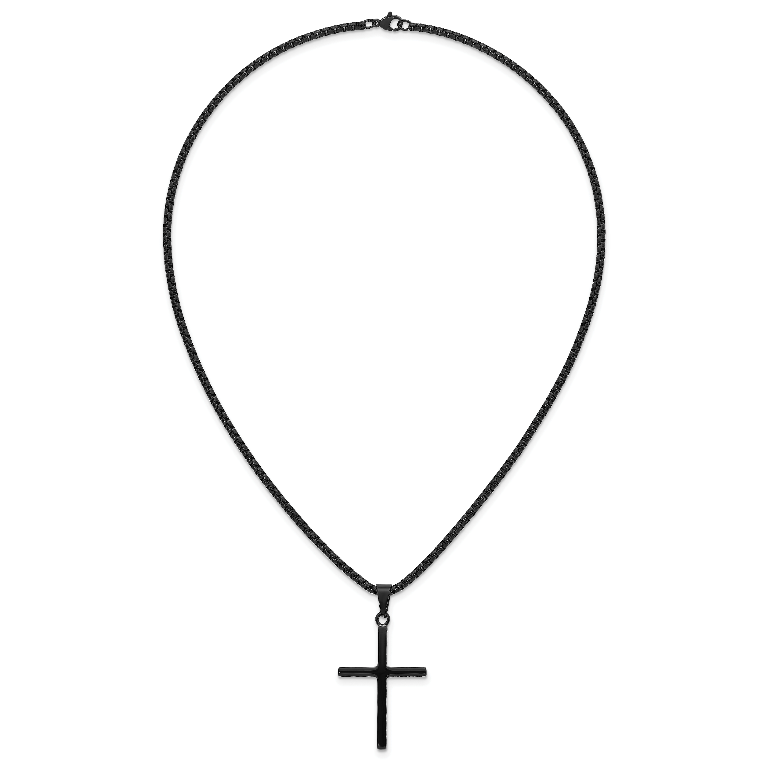 Black Ion-Plated Polished Cross Stainless Steel Rolo Chain Necklace 20in