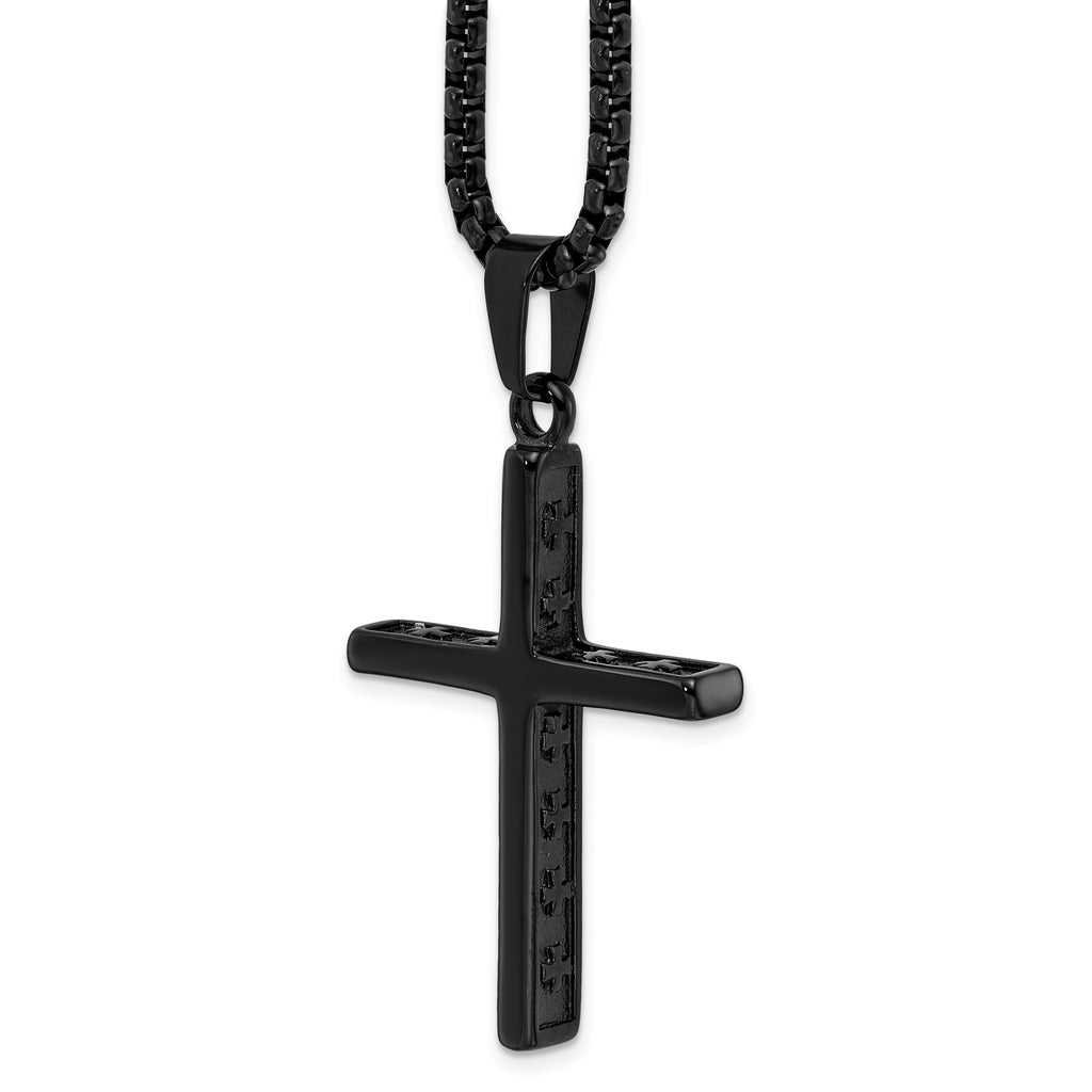 Black Ion-Plated Polished Cross Stainless Steel Rolo Chain Necklace 20in