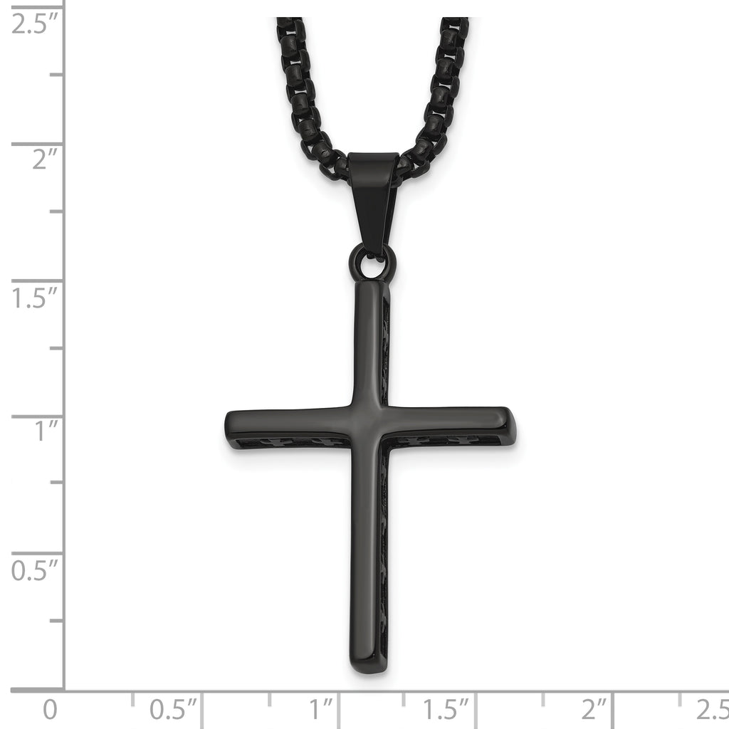 Black Ion-Plated Polished Cross Stainless Steel Rolo Chain Necklace 20in
