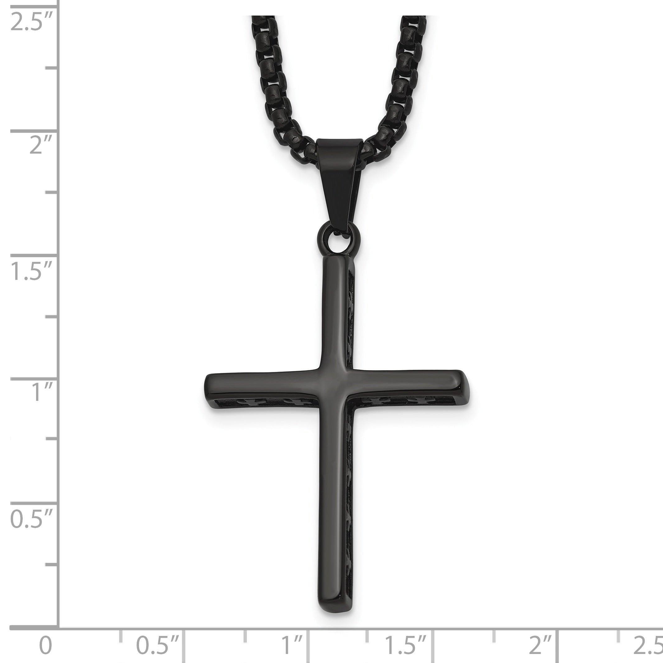 Black Ion-Plated Polished Cross Stainless Steel Rolo Chain Necklace 20in