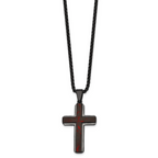 Black Ion-Plated Polished Cross Stainless Steel Rolo Chain Necklace 24in