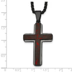 Black Ion-Plated Polished Cross Stainless Steel Rolo Chain Necklace 24in