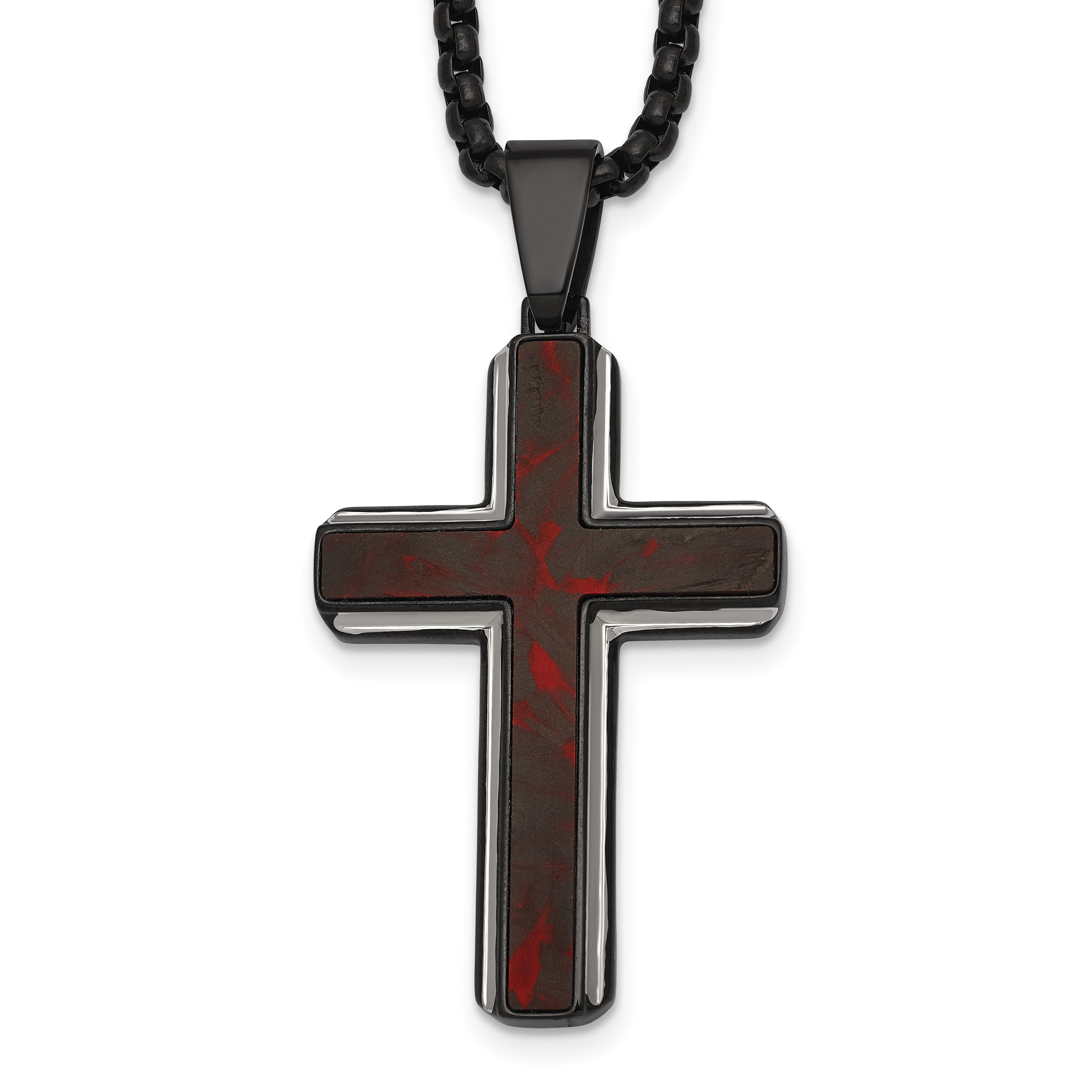 Black Ion-Plated Polished Cross Stainless Steel Rolo Chain Necklace 24in Main image