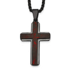 Black Ion-Plated Polished Cross Stainless Steel Rolo Chain Necklace 24in