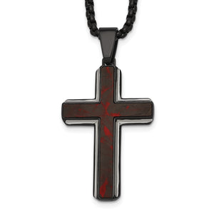 Black Ion-Plated Polished Cross Stainless Steel Rolo Chain Necklace 24in