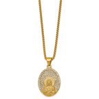 Gold-Tone Polished Crystal Heart Stainless Steel Rolo Chain Necklace